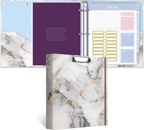 3 Ring Binder, 2 Inches Round Ring Binder with Clipboard, Dividers Tabs, PVC Zipper Bag Sleeves & to Do List Planners, Decorative Binder for Women, Men, School, Office Supplies, Wild flower in Saudi Arabia