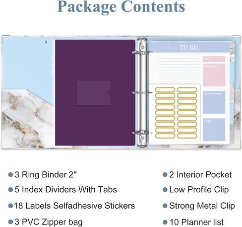 3 Ring Binder, 2 Inches Round Ring Binder with Clipboard, Dividers Tabs, PVC Zipper Bag Sleeves & to Do List Planners, Decorative Binder for Women, Men, School, Office Supplies, Wild flower in Saudi Arabia