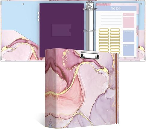 3 Ring Binder, 2 Inches Round Ring Binder with Clipboard, Dividers Tabs, PVC Zipper Bag Sleeves & to Do List Planners, Decorative Binder for Women, Men, School, Office Supplies, Wild flower in Saudi Arabia
