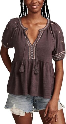 Lucky Brand Women's Easy Embroidered Babydoll Top in Saudi Arabia