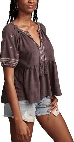 Lucky Brand Women's Easy Embroidered Babydoll Top in Saudi Arabia