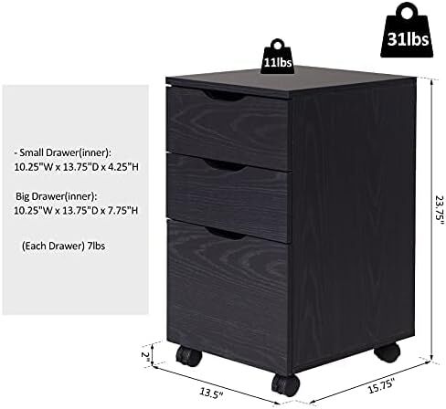 HOMCOM 3 Drawer Mobile File Cabinet, Rolling Printer Stand, Vertical Filing Cabinet, Brown Wood Grain in Kuwait