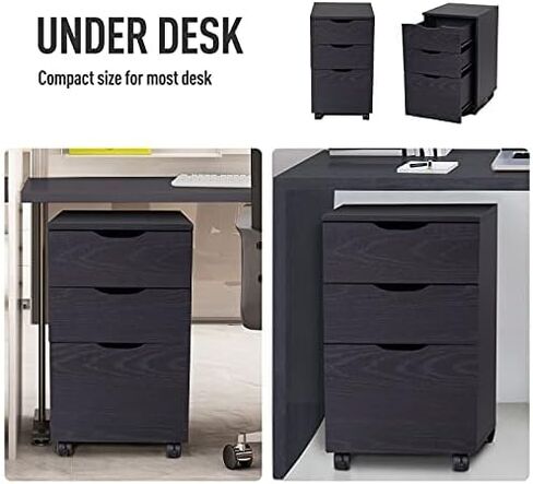 HOMCOM 3 Drawer Mobile File Cabinet, Rolling Printer Stand, Vertical Filing Cabinet, Brown Wood Grain in Kuwait