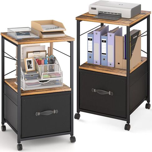 VECELO Multifunctional Mobile File Organizer with Hanging Folders and Storage Drawer, Vertical Filing Cabinet for Home and Office, Black in Saudi Arabia