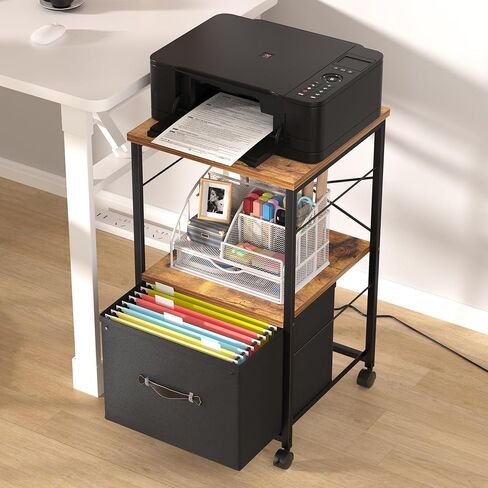 VECELO Multifunctional Mobile File Organizer with Hanging Folders and Storage Drawer, Vertical Filing Cabinet for Home and Office, Black in Saudi Arabia