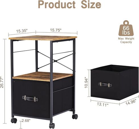 VECELO Multifunctional Mobile File Organizer with Hanging Folders and Storage Drawer, Vertical Filing Cabinet for Home and Office, Black in Saudi Arabia