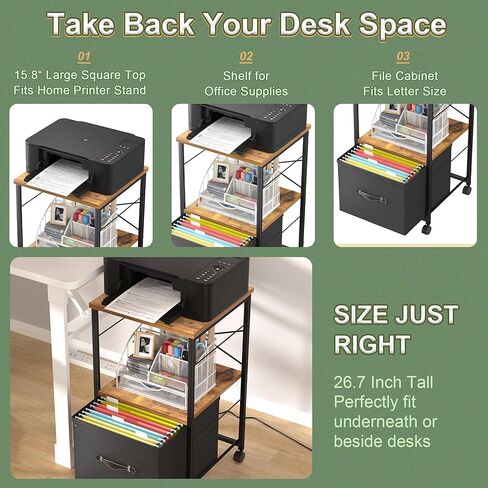 VECELO Multifunctional Mobile File Organizer with Hanging Folders and Storage Drawer, Vertical Filing Cabinet for Home and Office, Black in Saudi Arabia