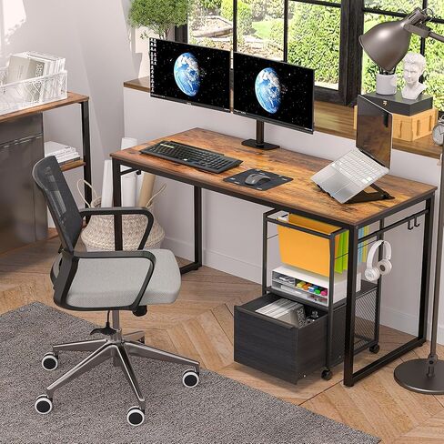VECELO Multifunctional Mobile File Organizer with Hanging Folders and Storage Drawer, Vertical Filing Cabinet for Home and Office, Black in Saudi Arabia