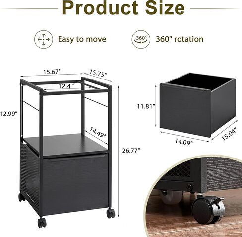 VECELO Multifunctional Mobile File Organizer with Hanging Folders and Storage Drawer, Vertical Filing Cabinet for Home and Office, Black in Saudi Arabia