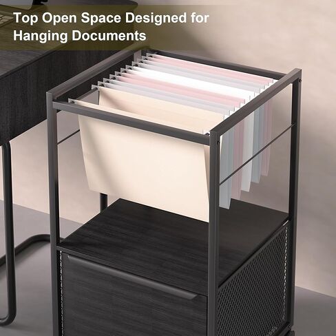 VECELO Multifunctional Mobile File Organizer with Hanging Folders and Storage Drawer, Vertical Filing Cabinet for Home and Office, Black in Saudi Arabia