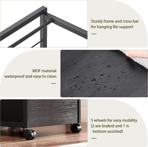 VECELO Multifunctional Mobile File Organizer with Hanging Folders and Storage Drawer, Vertical Filing Cabinet for Home and Office, Black in Saudi Arabia