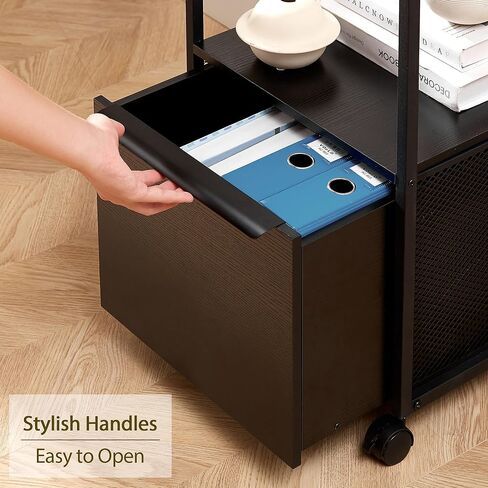 VECELO Multifunctional Mobile File Organizer with Hanging Folders and Storage Drawer, Vertical Filing Cabinet for Home and Office, Black in Saudi Arabia