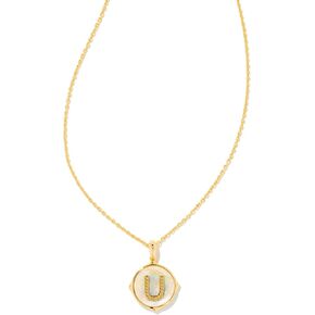 Kendra Scott Letter I 14k Gold-Plated Brass Disc Reversible Pendant Necklace in Iridescent Abalone, Fashion Jewelry for Women in Kuwait