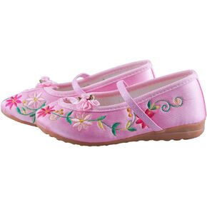 Hello Shero Girls Gorgeous Mary-Jane Ballet Pumps Comfortable Low Heel Round Toe Flats Floral Embroidery Shoes