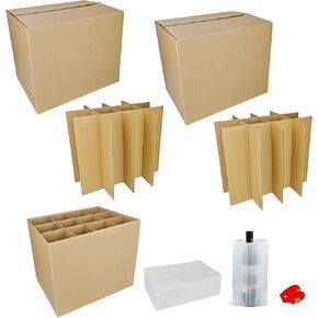 3 Sets Moving Boxes with Divider Kits,16 x 12 x 13 Inch Glassware Dish Packing Box Kitchen Moving Box Corrugate Dividers with 72 Pcs Foam Pouches,1 Pcs tape rolls with dispenser(Two Layer)