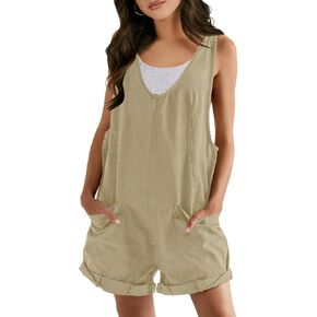Panadila Womens Overalls Shorts Casual Summer Romper V Neck Sleeveless Jumpsuits Shortalls Loose Fit