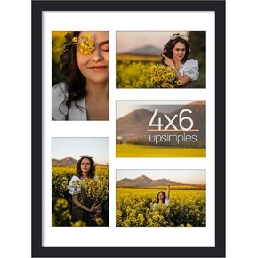 upsimples 8x14 Picture Frame, Display Pictures 3 4x6 with Mat or 8x14 Without Mat, Wall Hanging 3 4x6 Picture Frame Collage Wall Decor, Black, 1 Pack