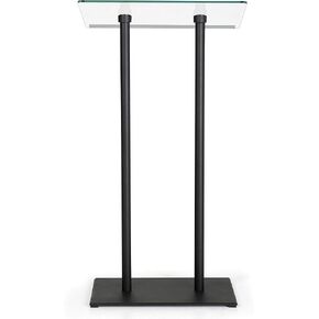 M&T Displays Tempered Clear Glass Conference Podium Stand Silver Aluminum Body and Base 43.9 Inch Height Floor Standing Lectern Pulpit Desk for Classroom Church in Kuwait