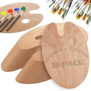 RHBLME 20 Pack Wooden Paint Palette, 11.8 x 9.45 Inch Oil Paint Palette Wood Paint Pallets, Oval-Shaped Artist Painting Palette with Thumb Hole, Paint Tray Palette for Drawing Class