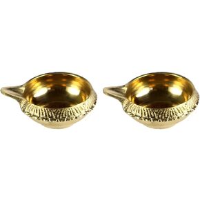 ASHIRWAD Brass Carved Diya Kuber for Home Temples Festivals Diwali Pooja Beautifully Engraved Oil Lamp (2, 2.5 inches)