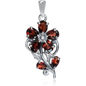 Silvershake 3.21ct. Natural Garnet 925 Sterling Silver Flower and Leaf Pendant