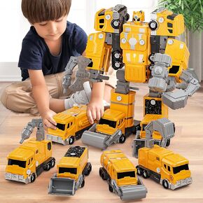 Kids Toys for 3 4 5 6 7 8 Year Old - 5 in 1 Construction Vehicles Transform Robot Kids Toys, STEM Building Toddler for Ages 4-8, Boys Toys Age 4-6, Christmas and Birthday Gift for Kids