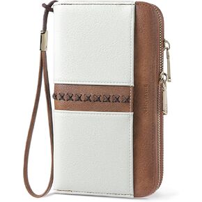 BOSTANTEN Wallets for Women Leather RFID Double Zipper Around Credit Card Holder Large Capacity Wristlet Clutch Wallet