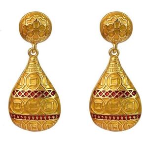 Vintage Style Gold Plated Chinese Floral Drop Silver Stud Fashion Earrings for Women