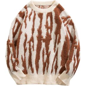 Yimoon Mens Oversized Sweaters Y2K Aesthetic Flame Graphic Crewneck Sweatershirts Knitted Casual Pullover Jumpers