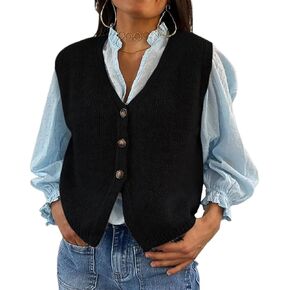 Women Vintage Sleeveless Knit Top Y2k Crochet Vest Top Casual Knit Button Down V Neck Top Summer Going Out Beach Top