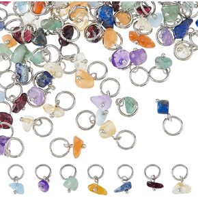 SUPERFINDINGS 84Pcs 7 Colors Natural Stone Pendants Mixed Gemstone Charms with Light Gold Stainless Steel Jump Ring Mixed Color Dangle Charms for Earring Necklace Bracelet Jewelry Making 14mm