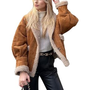 COZYPOIN Women's Suede Jacket Faux Shearing Jacket Thick Lined Parka Winter Coat Leather Jacket