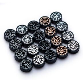 CHENZHIZHAO 1/64 Wheels, 64 Scale die-cast Model Modification, 64 Scale Miniature Scene Production, ABS Injection Rubber Tires, 5 Sets Packaging，Style E