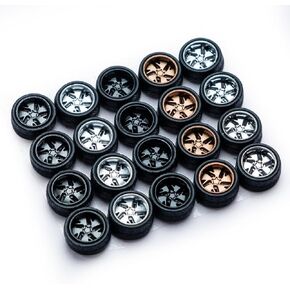 CHENZHIZHAO 1/64 Wheels, 64 Scale die-cast Model Modification, 64 Scale Miniature Scene Production, ABS Injection Rubber Tires, 5 Sets Packaging，Style E