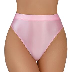FEOYA Women Metallic Hot Shorts Shiny Festival Rave Thongs High Waist Tummy Control Cheeky Panties Club Party Dance Hot Pants Pink M