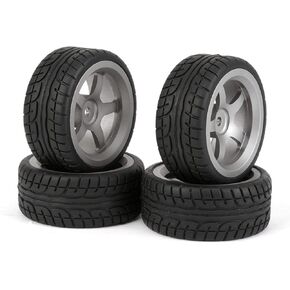 BQLZR Black Plastic Drift Tires & Grey Aluminum Alloy 5 Spoke Wheel Rim for RC 1:10 Car