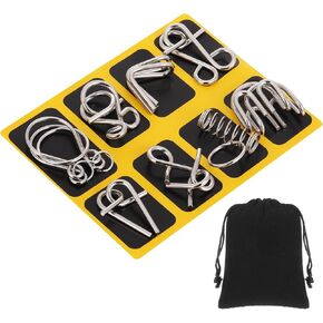 Yilloog Metal Wire Puzzle Set of 8 with Pouch, Brain Teaser Puzzles IQ Test Puzzle Ring Disentanglement Unlock Interlock Game Trick Metal Puzzle for Party Favor Challenge(C Style)