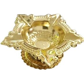 Brass Diwali 5 Face Star Diya - Golden Finish, 3" Diameter Ghee Lamp for Pooja and Festive Decor