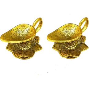 Set of 2 Diya Deepak Pooja Flower Diya Item Brass Oil Lamp for Pooja Indian Traditional Housewarming Festival Diwali Decoration Aarti Diya Lighting Accessories Gift Items Pooja Kit Lanterns(Size:-2")