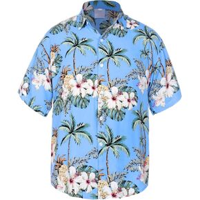 Mens Floral Button Down Shirt Tropical Palm Tree Men Hawaiian Shirt with Sunglasses, Flower Shirts Aloha Shirt Luau Shirt