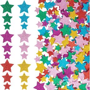50pcs Glitter Star Foam Stickers, Patriotic Foam Star Sticker, Self-Adhesive Small Stars Decals Decoration for Independence Day Greeting Cards Handmade Decors- Red & Blue & Silver