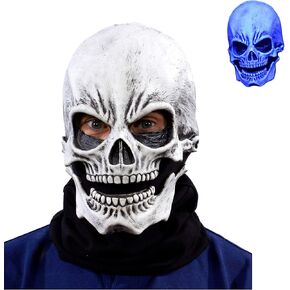 Zagone Studios UV Glowing Skull Warrior Mask - Ghost Skeleton Mask, White Skull Glows Blue