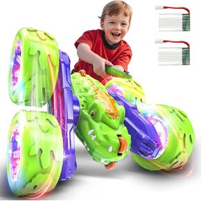 Remote Control Car for Boys Age 4-7, Toys for Ages 5-7 8-13, Rechargeable RC Cars 360° Flip Double Sided RC Stunt Cars with Cool Light, Dinosaur Toys for Kids Birthday Xmas Gifts, Blue