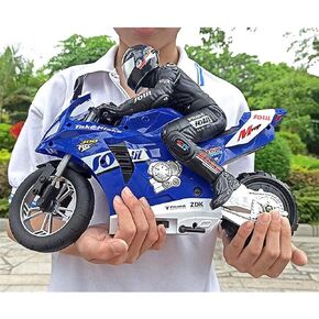 Remote Control Motorcycle, High Speed Self Balancing Single Wheel Stunt RC Motorcycle, 1/6 Scale 360° Rotating LED Flashlight Motorcycle Toys, Best Xmas Gift for Boys & Girls, Blue