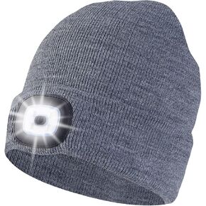 Unisex Beanie Hat with Light, USB Rechargeable LED Headlamp Cap Warm Knit Hats for Winter Safety，Gifts for Men Women Dad