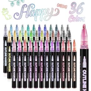 LIGHTWISH Outline Markers 36 Colors, Shimmer Markers Double Line Outline Markers Glitter Markers Set for Christmas Greeting Card Making,Drawing and Art Supply