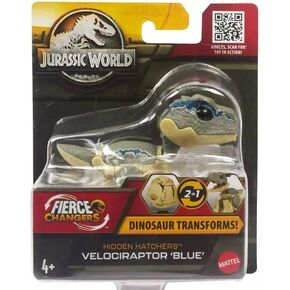 Jurassic World Fierce Changers Hidden Hatchers Dinosaur Transforms 2 in 1 (Velociraptor Blue)