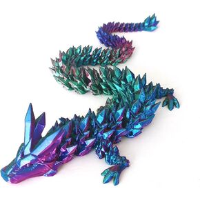 3D Printed Dragon 16.5" Dragon Fidget Toy, Articulated Crystal Dragon Toys, Home Office Decor Executive Desk Toy (Purple+Green+Blue)