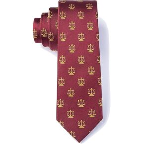 Alynn Men's 100% Silk Burgundy Legal Scales of Justice Lawyer Law Skinny Narrow Tie Necktie