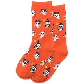 Hotsox Kid's Costume Ghosts Socks 1 Pair, Orange, Large/X-Large